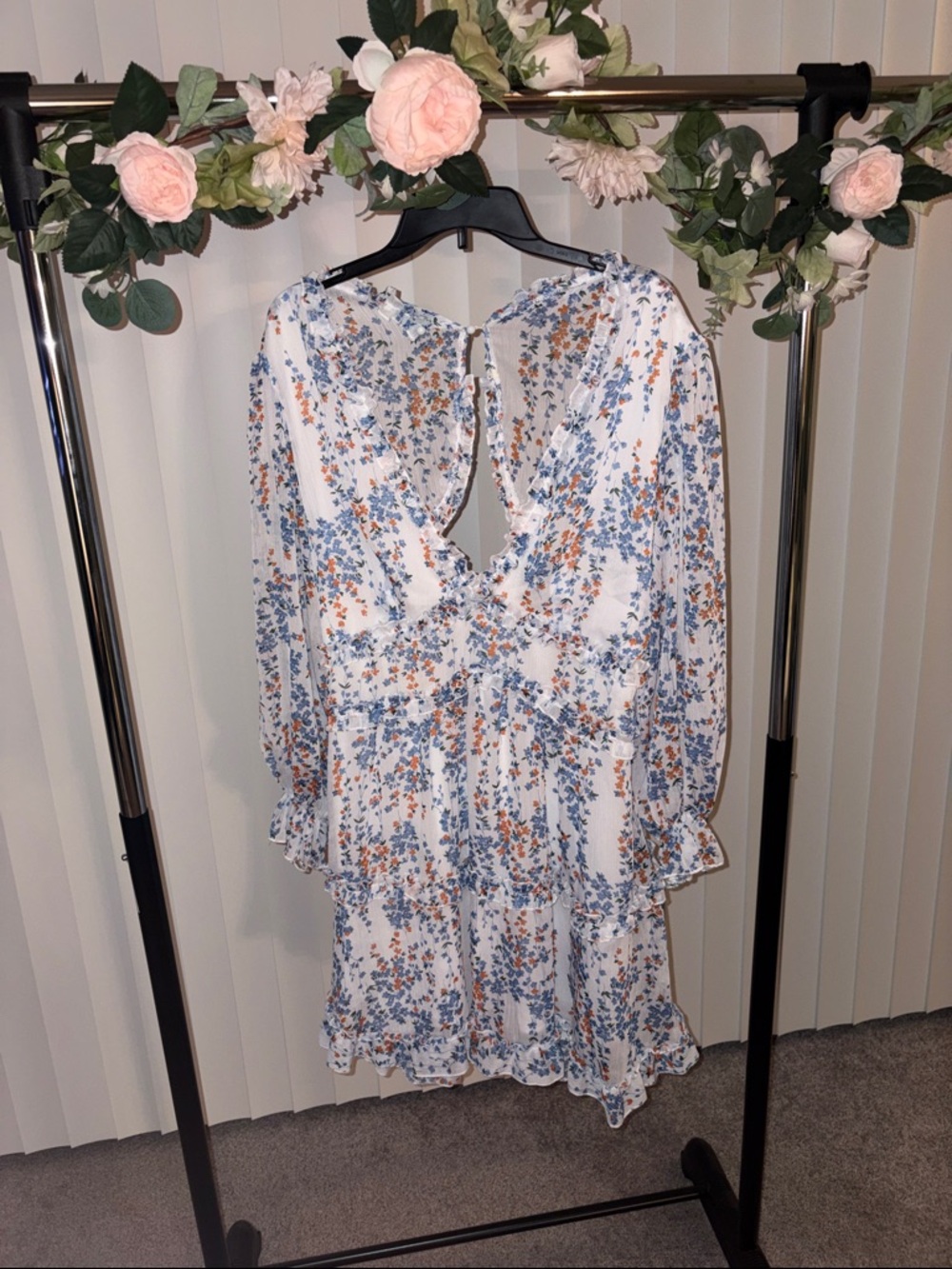 Floral Open Back Mini Dress Romantic Cottagecore Boho Summer